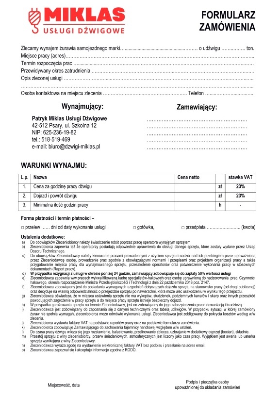 kontakt - formularz zamówienia